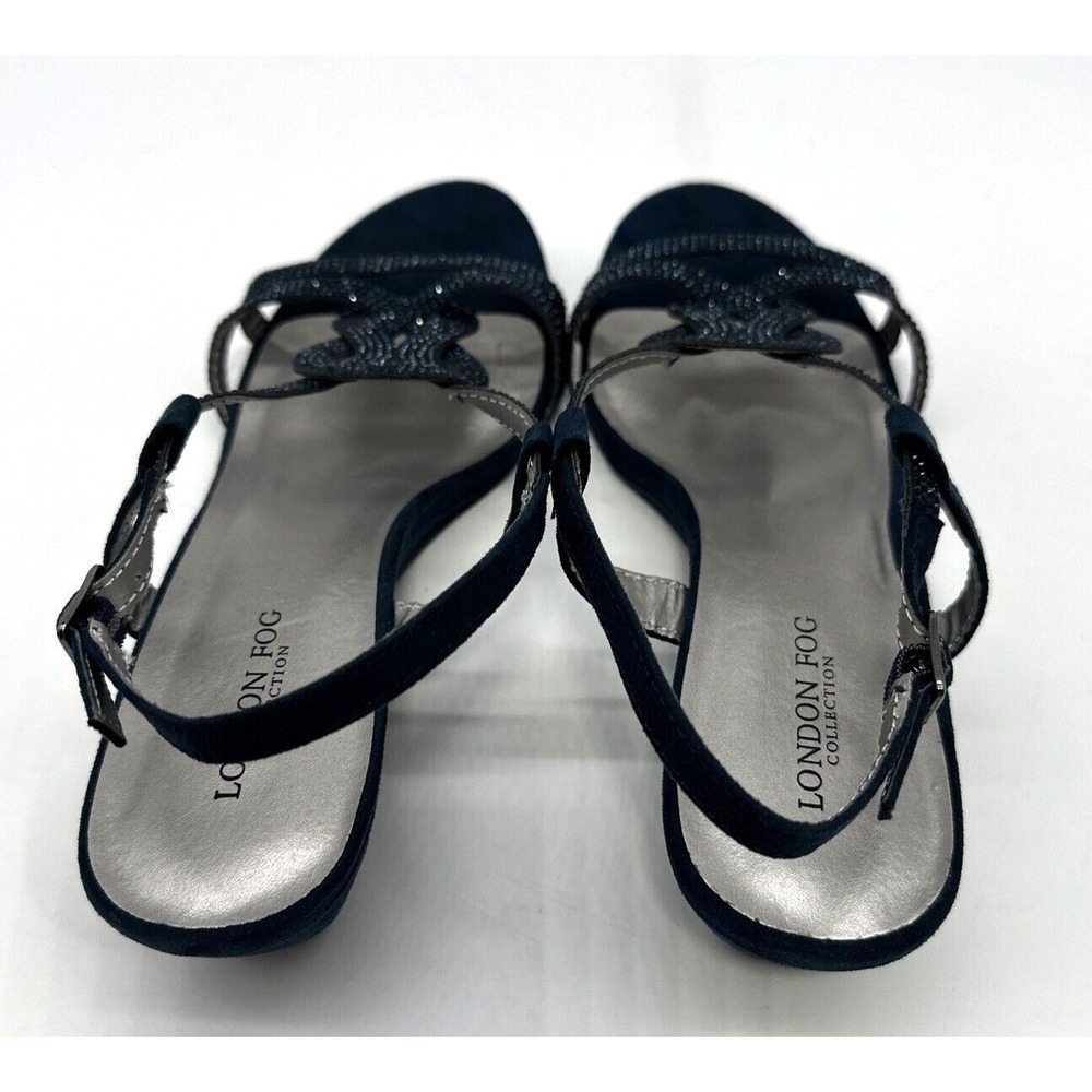 London Fog Womens Size 10 M Blue Suede Sandals Wedge Heels Multi Strap - Picture 4 of 6